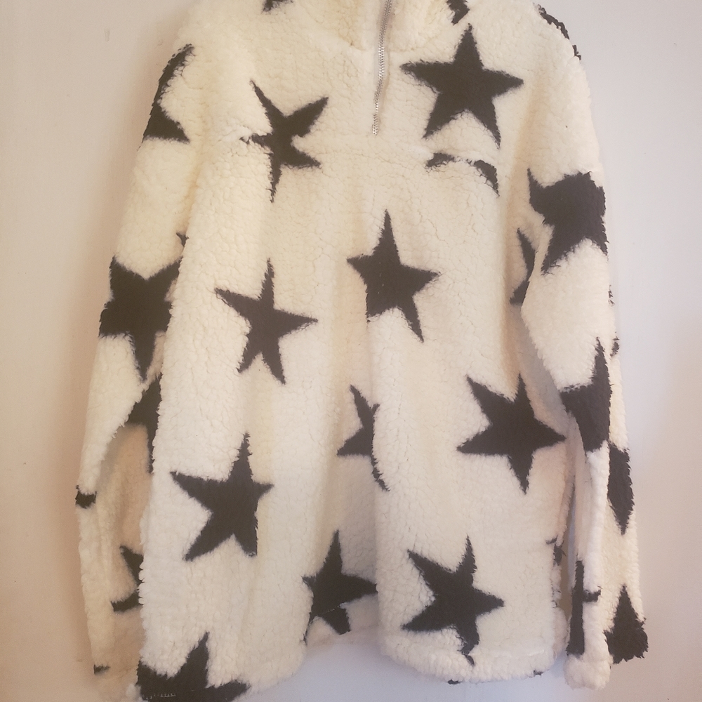 Peach Love star pull fuzzy jacket